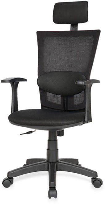 체어포커스 쿨링백 C4 대요추 헤더형 메쉬의자, 블랙