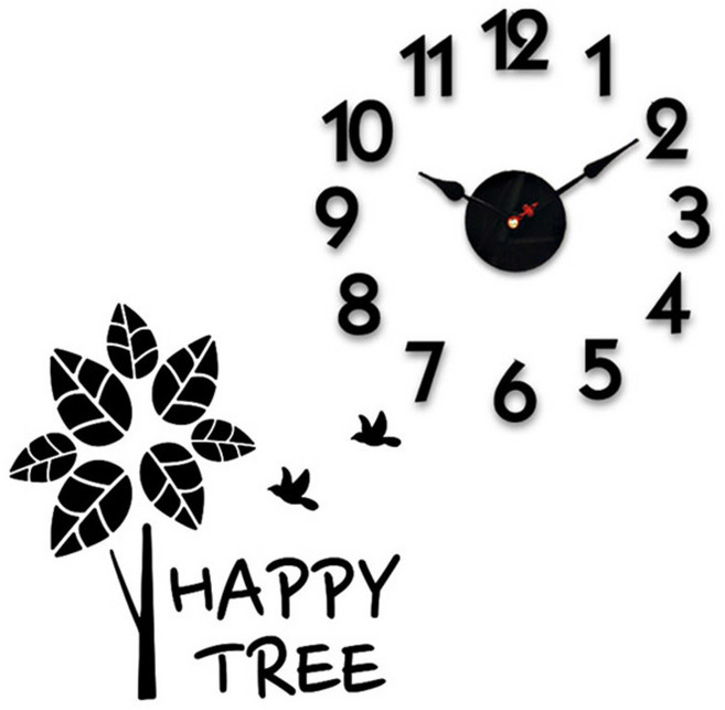 홈코코 압축스펀지 블랙숫자 DIY 벽시계 + 포인트스티커, 해피트리