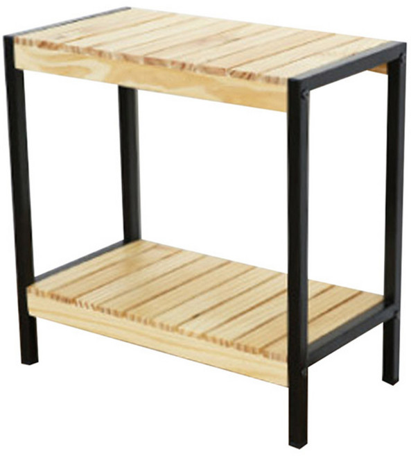 철재 원목 선반 500mm, 블랙 + 네추럴우드, 2단