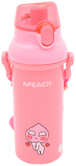 릴팡 카카오프렌즈 유아용 원터치 어깨끈 물통, 어피치, 450ml