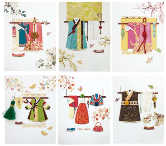 프롬앤투 명주한복 6종 카드 세트 ft1035, 혼합 색상, 1세트