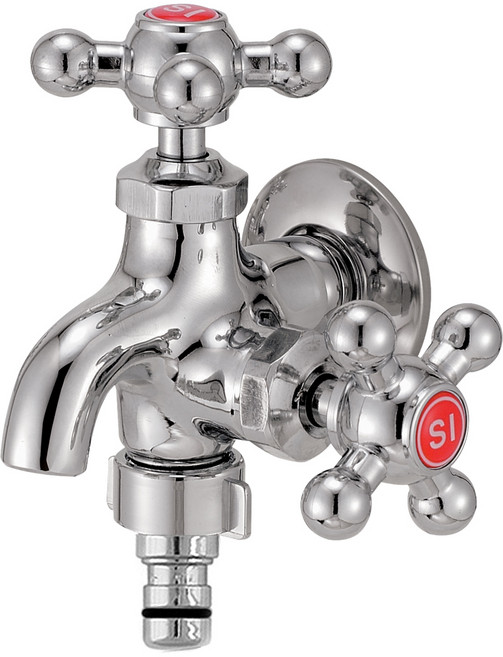 에스아이메탈 십자 두갈래 수도꼭지 왕분리형 온수, 1개