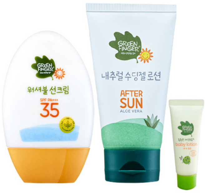 그린핑거 워셔블 썬크림 65ml + 수딩 젤 로션 100ml + 여행용 20ml 랜덤 발송, 1세트