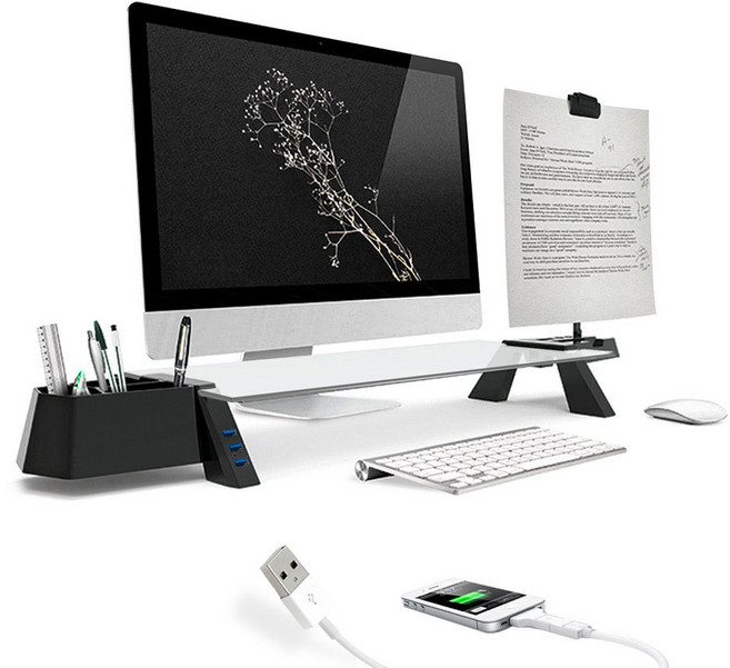 천하지엘씨 스마트독 브릿지 USB3.0 모니터 받침대, 블랙 + 투명, 1개