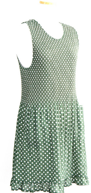 네꼬 necco 칼라 도트 주름 원피스 앞치마, 그린, 1개