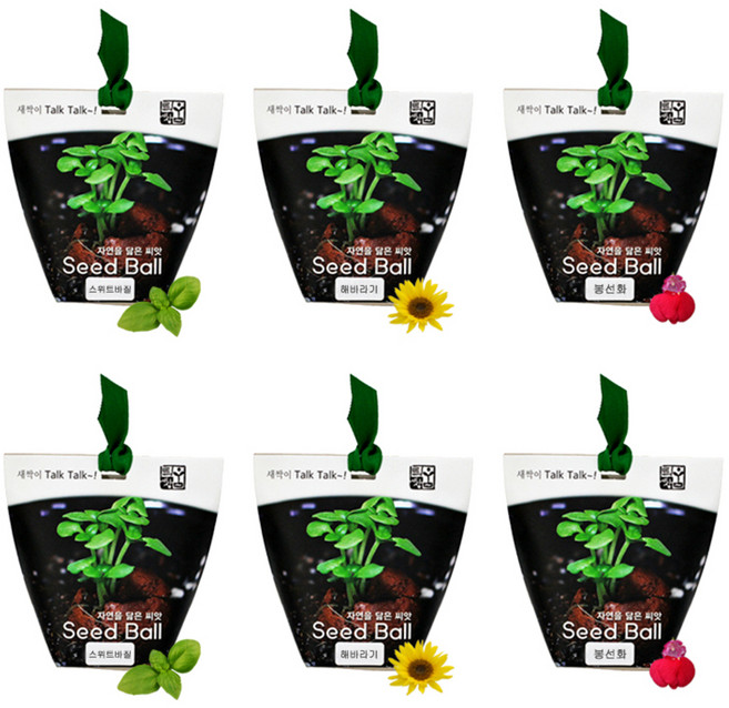 틔움세상 씨드볼 스위트바질 2p + 봉선화 2p + 해바라기 2p 키우기 세트, 1세트