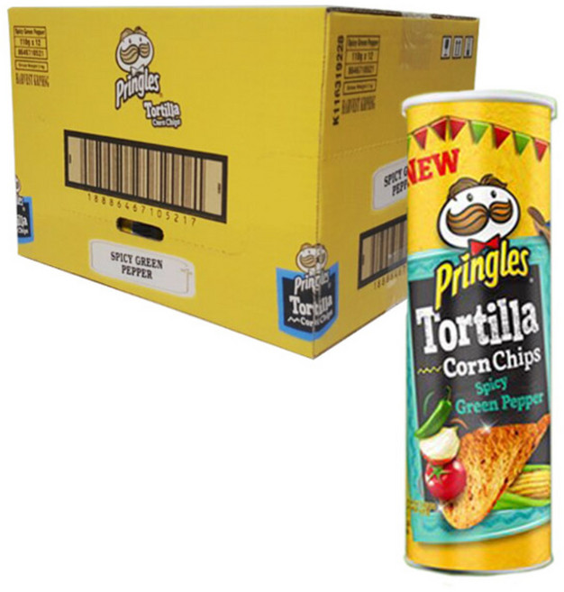 프링글스 또띠아 콘칩 스파이시 그린페퍼, 110g, 12개