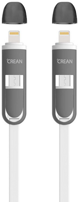 크레앙 2 in 1 라이트닝 & 마이크로 USB 케이블, CRE2IN1CBLWT-3P, 2개, 1m