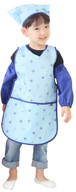플리에 남아용 민소매 방수 앞치마 + 두건 + 토시 + 지퍼백 세트 파랑곰