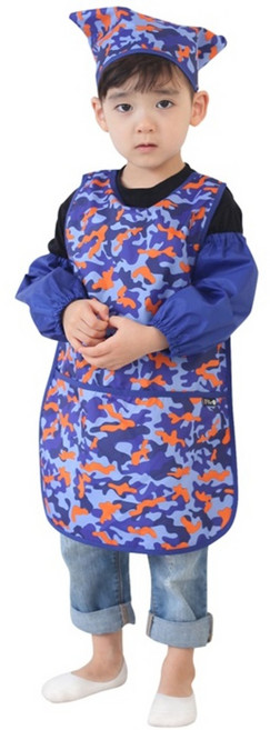 플리에 남아용 민소매 방수 앞치마 + 두건 + 토시 + 지퍼백 세트 밀리터리