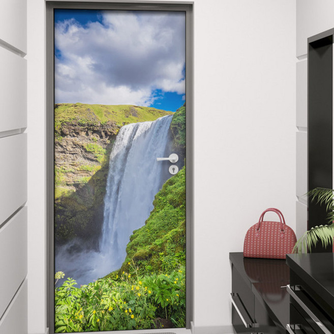 꾸밈 현관문 시트지, 마음속까지 시원한 폭포, 100 x 210 cm