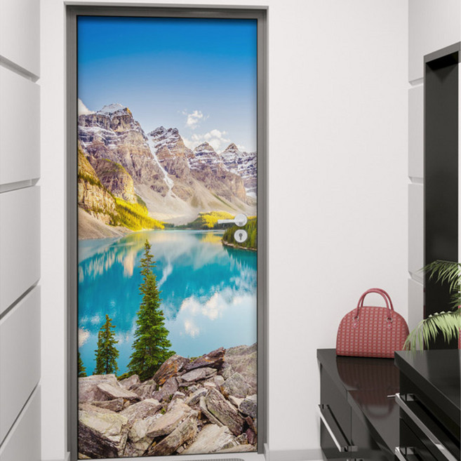 꾸밈 현관문 시트지, 아름다운풍경그림, 100 x 210 cm
