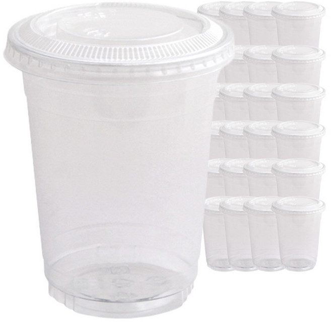 봄91 투명 PET 아이스컵 + 평면 타공 뚜껑, 25개입, 1개