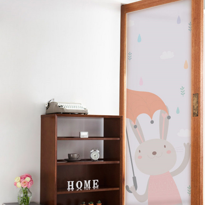 꾸밈 무점착 디자인 글라스시트지 마중 나온 토끼, 혼합색상, 100 x 210 cm