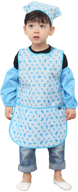 플리에 남아용 민소매 앞치마 + 두건 + 토시 + 지퍼백 세트 강아지