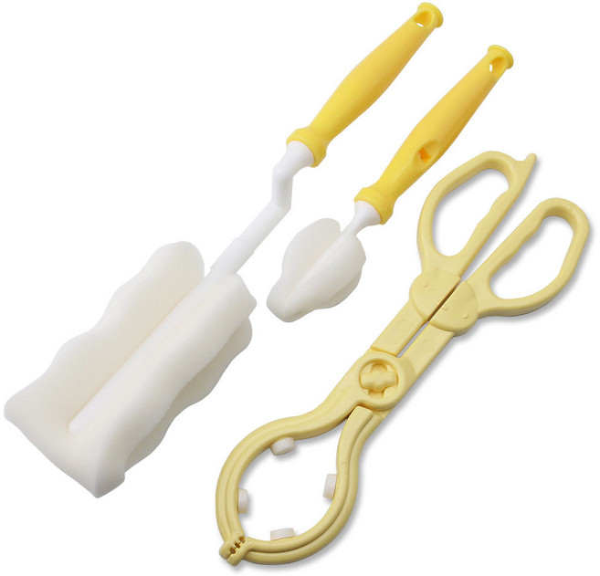 베이비베어 국내 제조 젖병솔 + 젖꼭지솔 + 젖병집게, 1세트, 옐로우