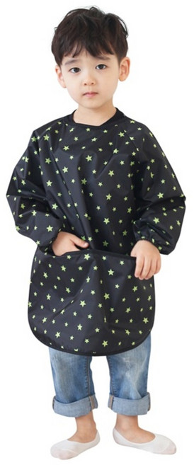 플리에 남아용 긴소매 앞치마, 블랙 + 그린별