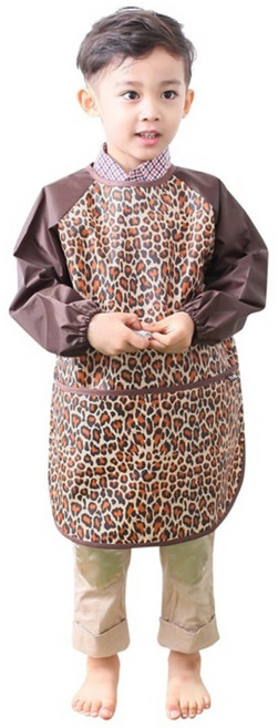 Plie 男童長袖圖案圍裙, 棕色豹紋款