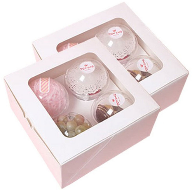 간식 4구 창문형 상자 2p + 홀더 2p + 머핀컵 8p + 돔뚜껑 8p 세트, 1세트