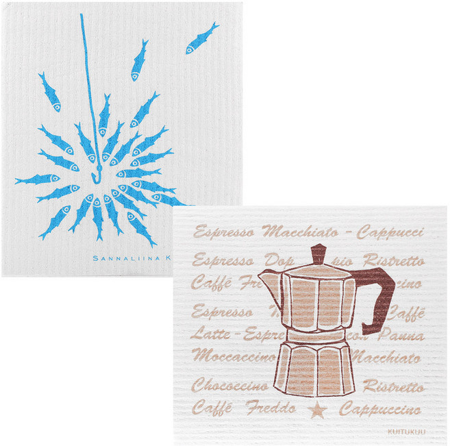 쿠 핀란드 행주 2p 세트 싱티 생선 + 카페모카, 혼합 색상, 1개