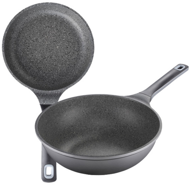 PNPOONGNYUN sharten Nature Stone系列大理石塗層單柄鍋具 2入組, SNSFP-28+SNSWP-28, 平底鍋28cm+平底炒鍋28cm