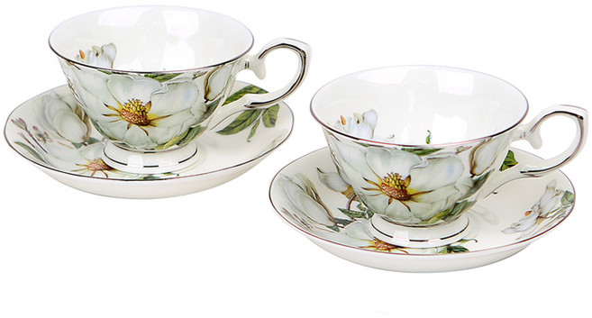 로얄에식스 목련 본차이나 커피잔 2인조, 혼합 색상, 1세트