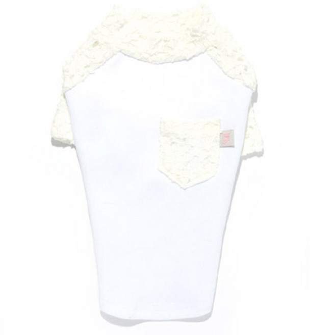 패리스힐튼 Lace Pocket T shirts 강아지 티셔츠, White, 1개