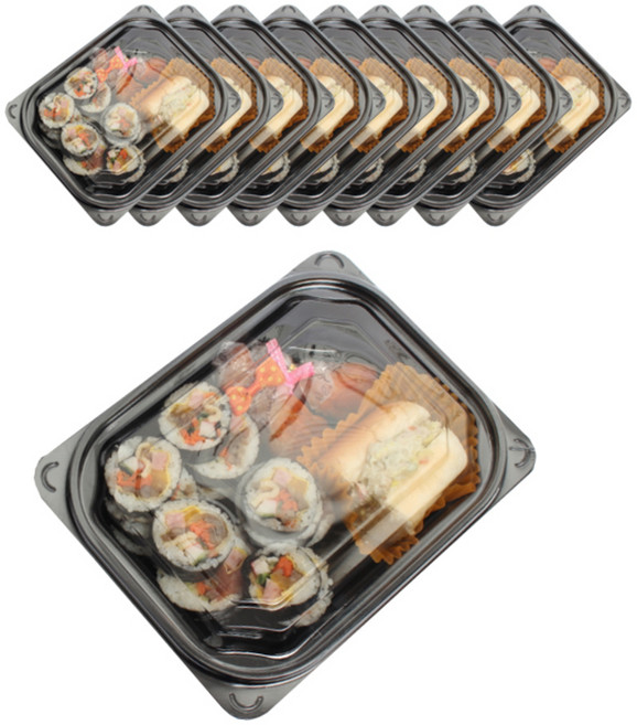 블랙1칸 직사각 도시락용기 본체 + 뚜껑, 10개입, 1개