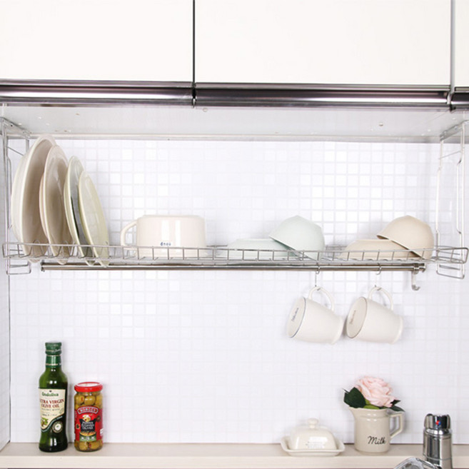 리빙해피 부착식 싱크선반 800 + 롤선반 6롤, 실버 + 그린, 1세트
