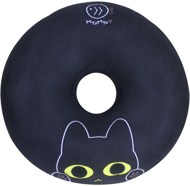 애니나라 헬로캣 에어매쉬 BIG 도넛방석, 묘묘(블랙), 1개