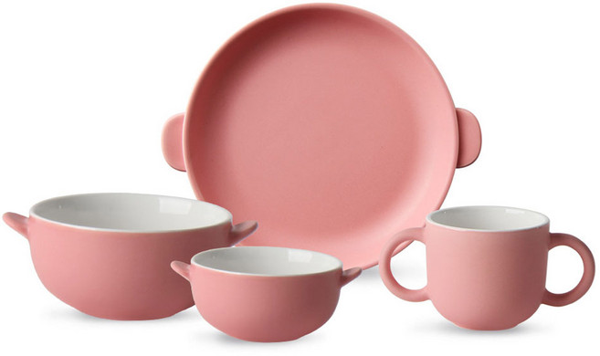 도호 디모엘르 유아 식기 4p 세트, 매트핑크, 핸디볼S + 핸디볼M + 플레이트 + 머그