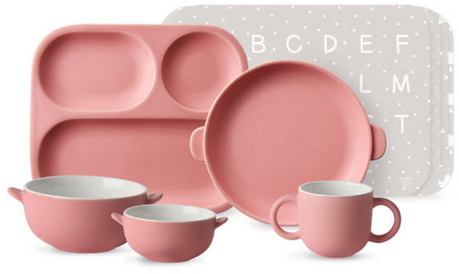 도호 디모엘르 유아 식기세트 9p, 매트핑크, 핸디볼 S + M + 핸디플레이트 + 트레이 + 머그 + 테이블매트 4p