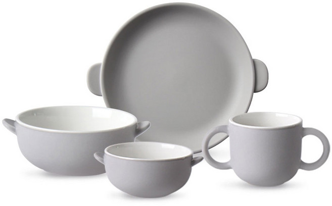 도호 디모엘르 유아 식기 4p 세트, 매트그레이, 핸디볼S + 핸디볼M + 플레이트 + 머그