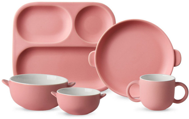 도호 디모엘르 유아 식기 5종 세트, 매트핑크, 핸디볼 S 1p + 핸디볼 M 1p + 핸디플레이트 1p + 트레이 1p + 머그 1p