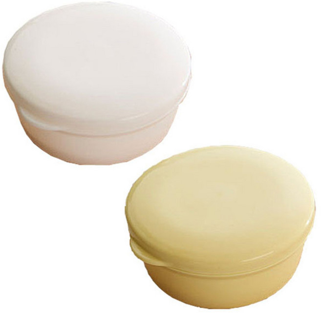 리버그린 파스텔 휴대용 비누케이스 원형, 옐로우 + 화이트, 1세트