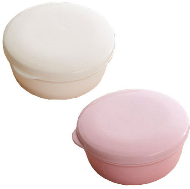 파스텔 휴대용 비누케이스 원형, 1세트, 핑크 + 화이트