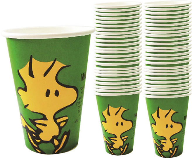 PEANUTS 컬러종이컵 390ml 그린 우드스탁, 50개입, 1개