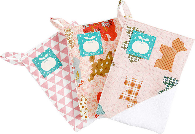 코니아일랜드 어린이집 고리수건 고깔형 38r 여아세트, 트라이앵글 (핑크), 빈티지레빗 (핑크), 아이러브독 (핑크), 1세트