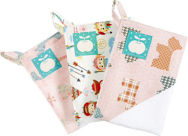 코니아일랜드 어린이집 고리수건 고깔형 23r 여아세트, 빈티지지라프 (핑크), 인디버드, 아이러브독 (핑크), 1세트