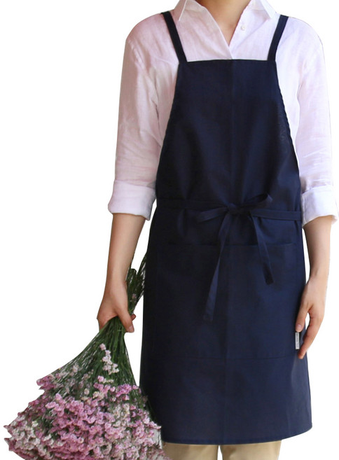 브링미 국내 제조 국산 내츄럴린넨 앞치마, 네이비, 1개