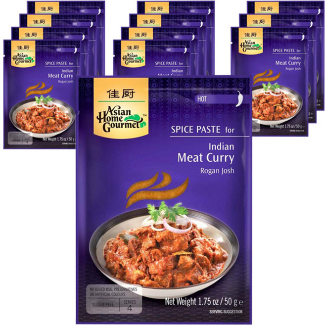 아시안홈구르메 인도 미트커리용 스파이스페이스트, 12개, 50g