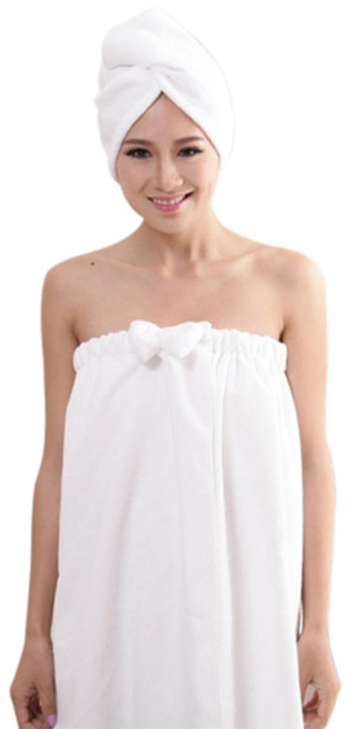 더자카 극세사 튜브탑 리본 샤워가운세트, 화이트, 1개
