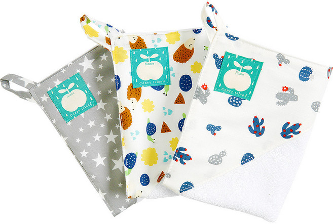 코니아일랜드 어린이집 고리수건 고깔형 4r 남아세트, 그레이스타, 고슴도치, 선인장 (블루), 1세트