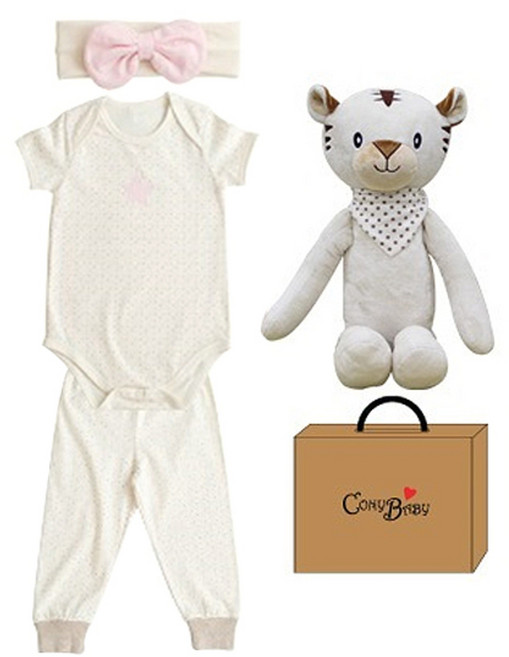 코니베이비 오가닉 여름출산 팅거벨 3종 + 내친구백호티티 애착인형 + 선물박스