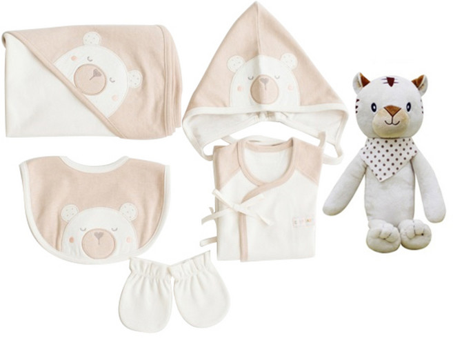 코니베이비 오가닉 곰돌이출산준비 베베 5종 + 내친구백호티티 애착인형 + 선물박스