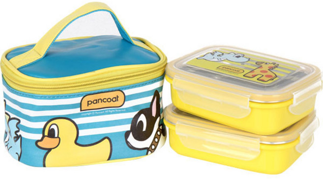 팬콧 아동용 가방 이중락 스텐 2단 도시락, 혼합 색상, 1세트