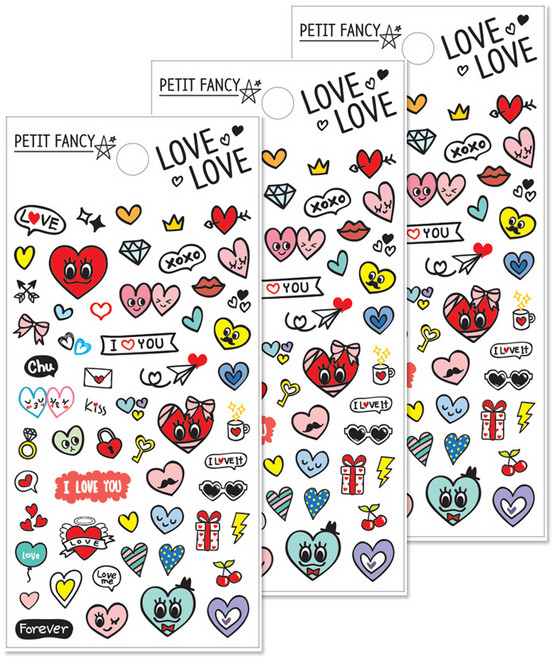 쁘띠팬시 LOVELOVE da5399 팬시스티커, 혼합 색상, 3개