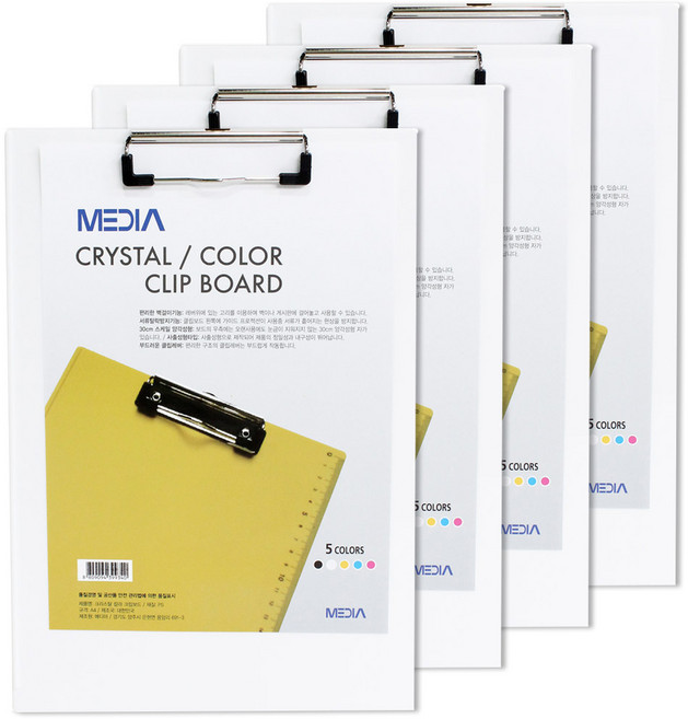 MEDIA 크리스탈 칼라 클립보드 A4, 흰색, 4개