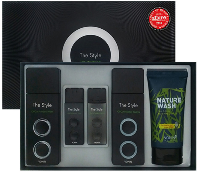 보닌 더 스타일 오일 컷 파우더리 남성 기초 2종세트, 워터 135ml + 35ml + 에센스 135ml + 35ml + 클렌저 120ml, 1세트
