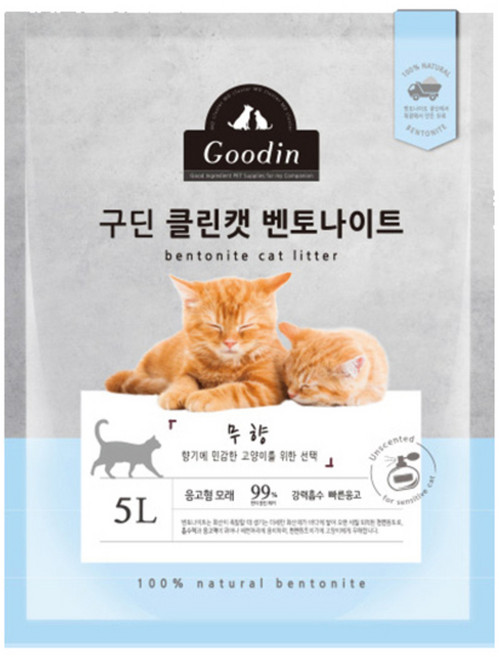 구딘 응고형 클린캣 벤토나이트 고양이 모래, 5L, 1개, 무향